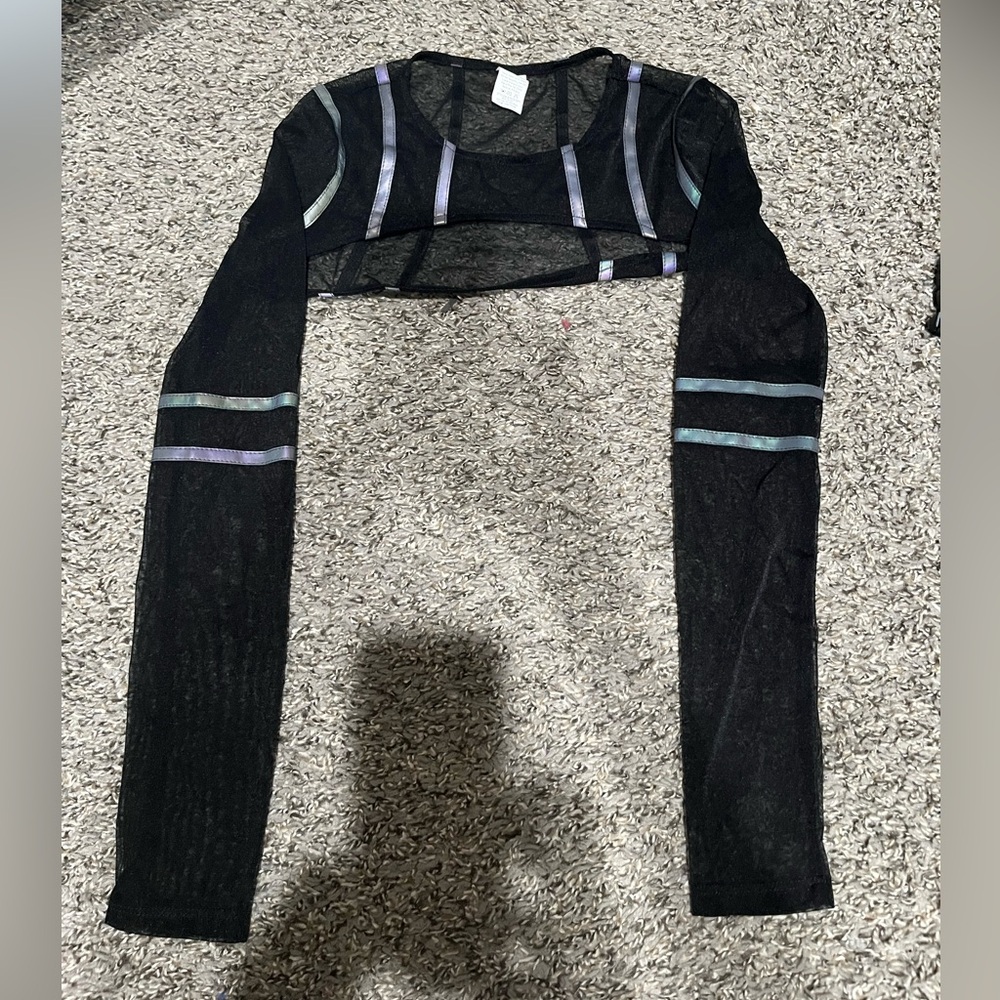 Sheer Black Long Sleeve Top with Reflective Stripes